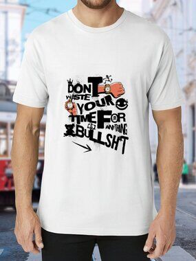 Graphic White Tee with Bold Black & Orange Print